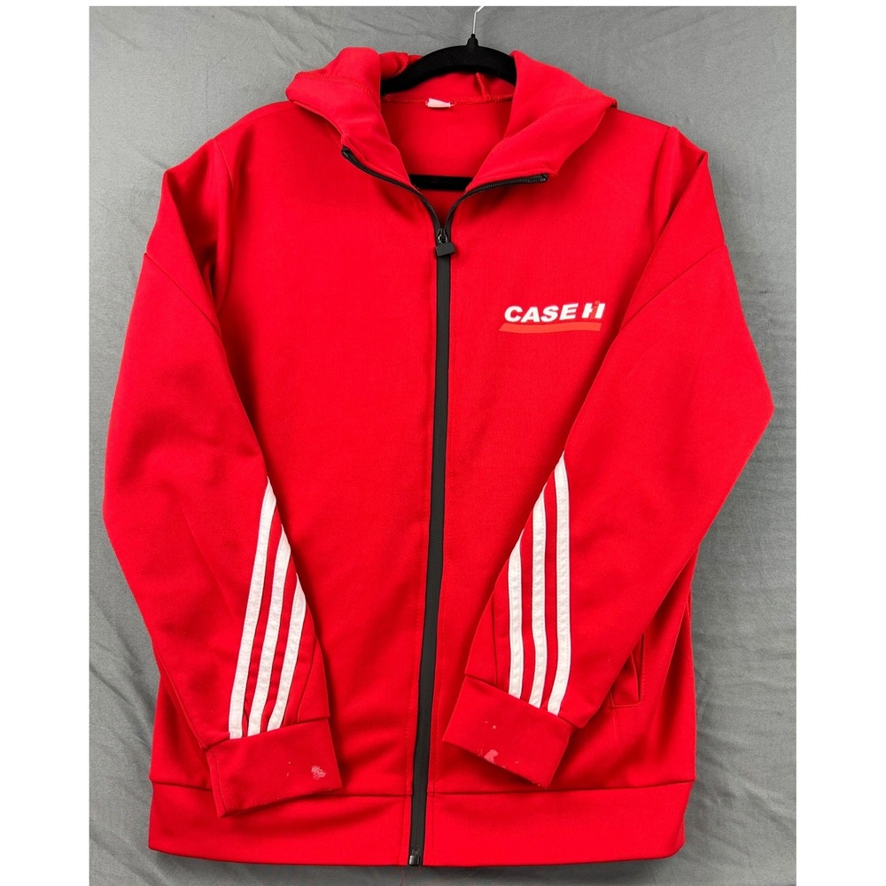 Case IH Full Zip Hoodie Jacket Mens Small Red Fair Logo Athletic Stripe Track